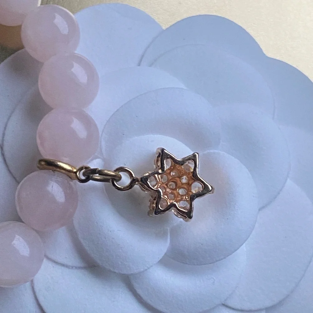 Genuine rose Quartz bracelet with removable flower charm_12